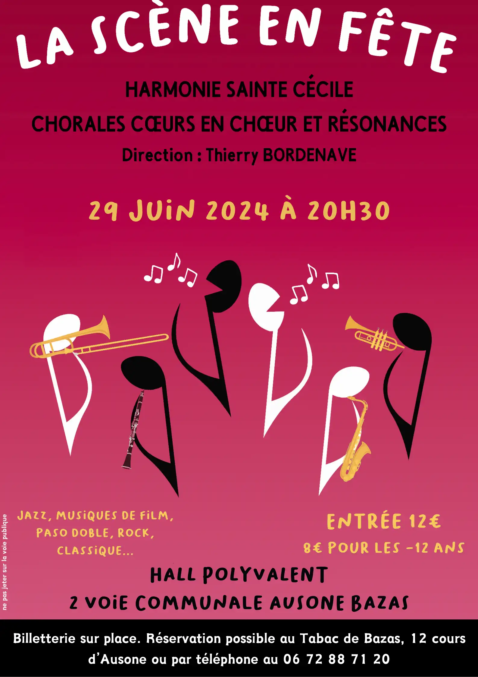 Flyer du concert La Scène en Fête en juin 2024 au Hall Polyvalent de Bazas.