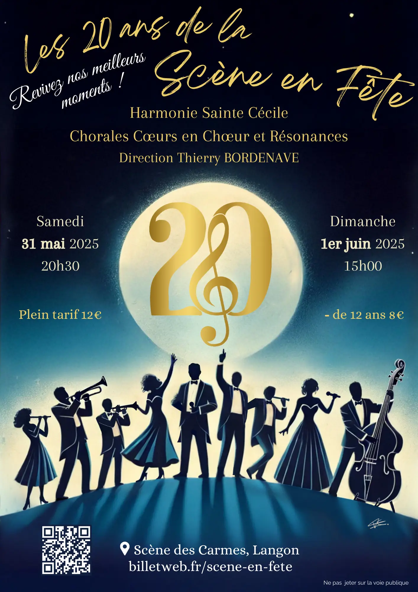 Flyer des concerts La Scène en Fête en juin 2024 au Hall Polyvalent de Bazas.